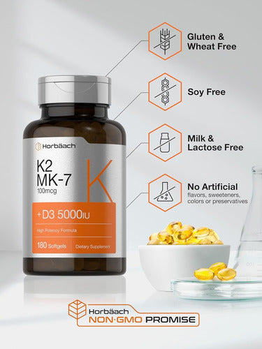 Vitamina K2 Mk7 Duo con vitamina D3 Extra fuerte Horbaach