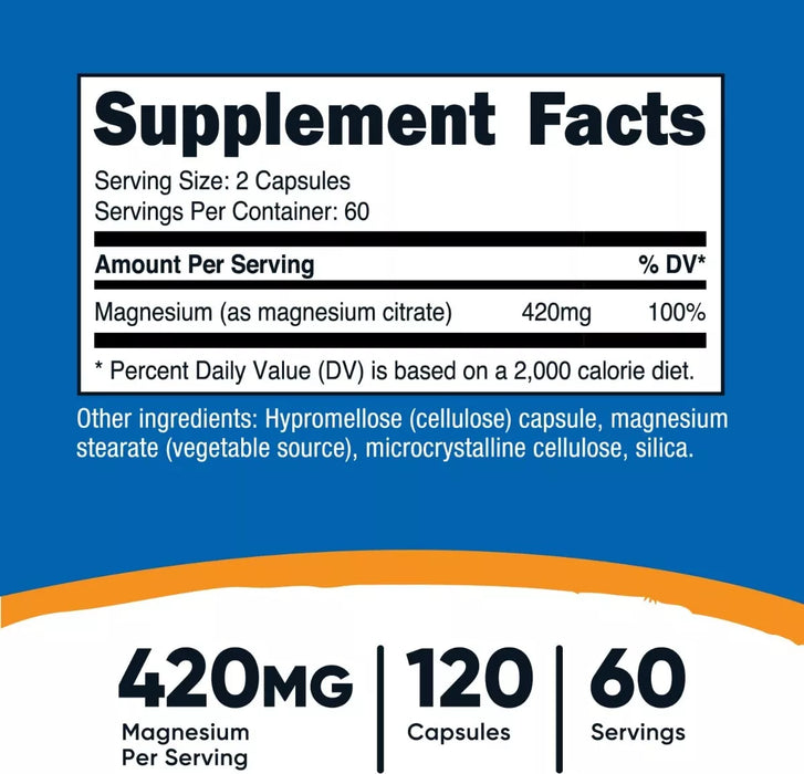 Citrato de Magnesio 420 mg Nutricost