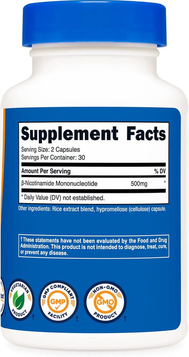 NMN 500 mg – Nutricost | Apoyo a NAD⁺ y Energía Celular