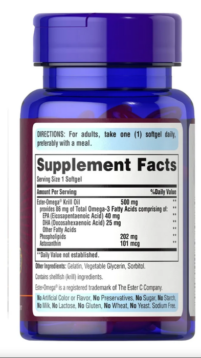 Aceite de Krill 500 mg – Puritan's Pride (30 cápsulas)