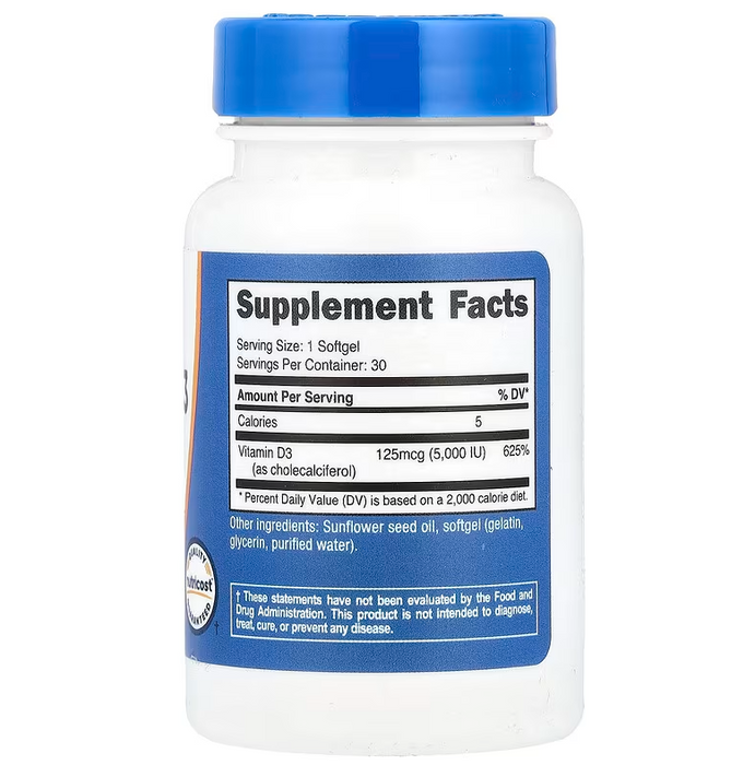 Vitamina D3 Alta Dosis – 5000 IU | Nutricost (30 cápsulas blandas)
