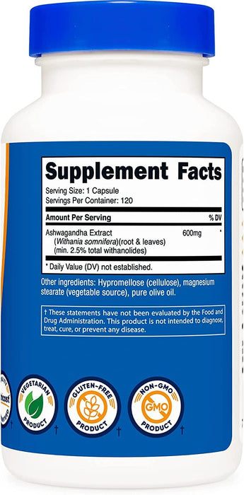 Ashwagandha Extracto de Raíz 600 mg Nutricost