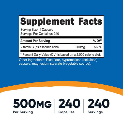 Vitamina C 500 mg Acido Ascorbico Nutricost