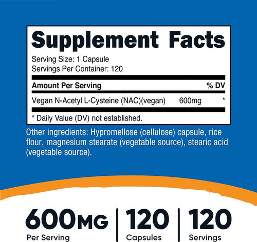 Suplemento Nac 600 mg N-acetilcisteína Nutricost