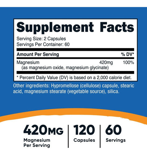 Magnesio 429 mg Extra Fuerte Nutricost