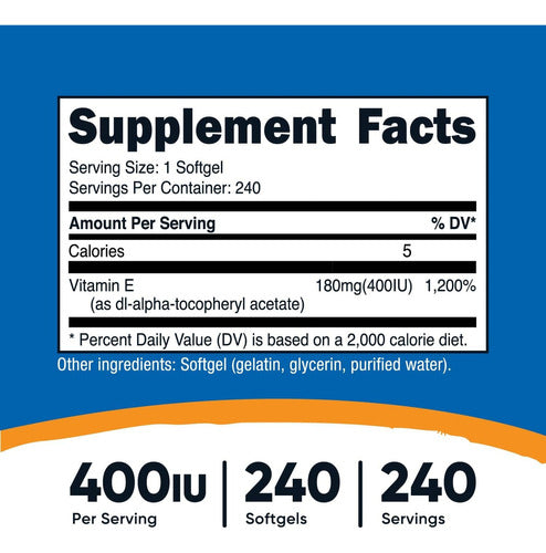 Vitamina E 400 UI Con 240 Capsulas Suaves Nutricost