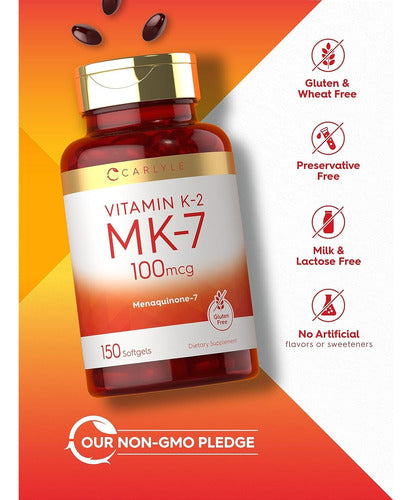 Vitamina K2 Mk7 de 100 mcg Pastillas suaves Carlyle