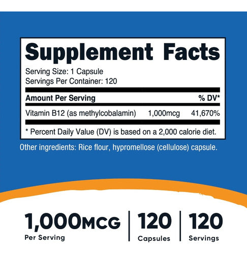 Vitamina B12 1000mcg Metilcobalamina Nutricost
