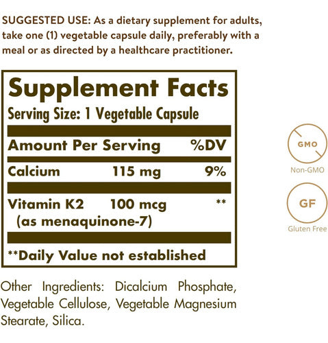 Vitamina K2 Mk7 100mcg Con Extracto De Natto Solgar