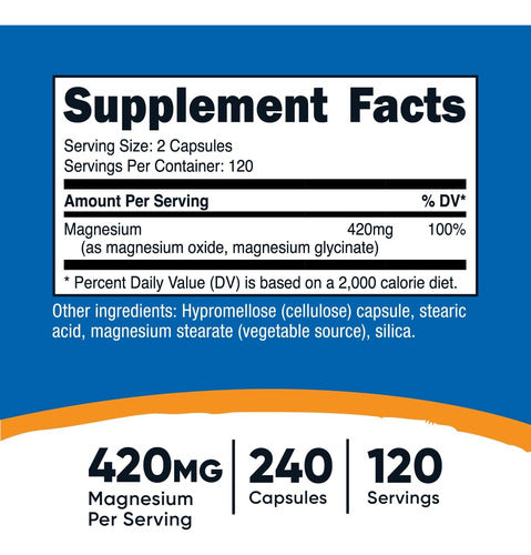 Glicinato De Magnesio 420 mg Nutricost