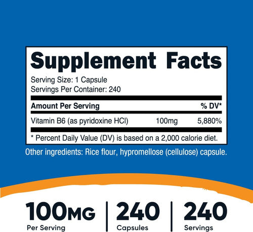 Vitamina B6 Piridoxina 100mg Nutricost