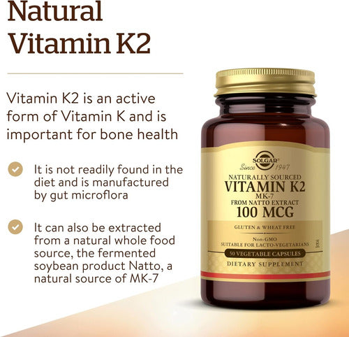 Vitamina K2 Mk7 100mcg Con Extracto De Natto Solgar