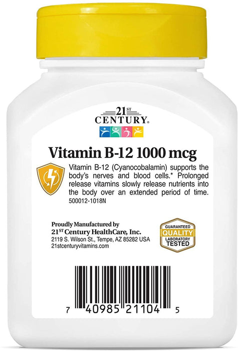 Vitamina B12 liberación prolongada 1000 mcg 21st Century
